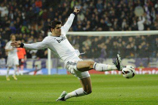 Real Madrid&#039;s Alvaro Morata controls the ball at the Santiago Bernabeu stadium in Madrid on February 17, 2012