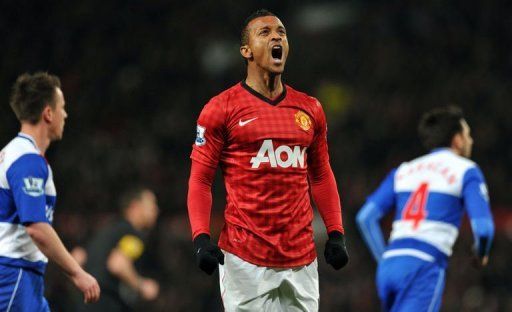 United winger Nani reacts after missing an opportunity against Reading, at Old Trafford, on February 18, 2013