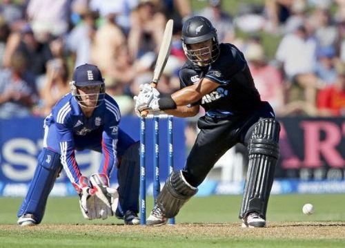 Ross Taylor bats during the second one-day international, in Napier, on February 20, 2013