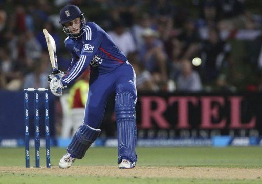 England&#039;s Joe Root bats against New Zealand during the second one-day international in Napier on February 20, 2013