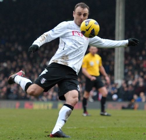 Fulham's Dimitar Berbatov prepares to shoot to score the only goal of the game at Craven Cottage on February 23, 2013