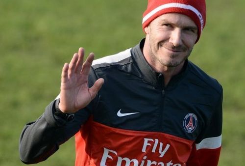 PSG midfielder David Beckham leaves a training session at the club's training centre near Parion, February 13, 2013