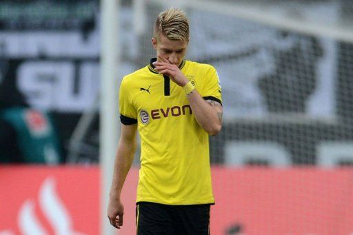 Dortmund&#039;s striker Marco Reus reacts after the match in Moenchengladbach on February 24, 2013