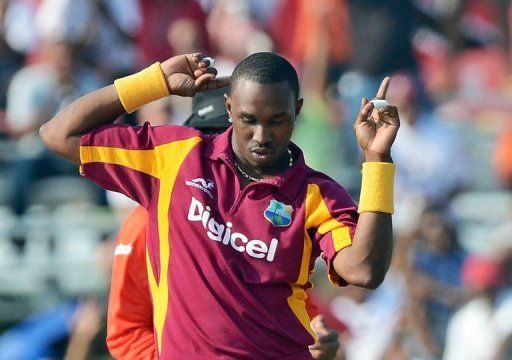 Dwayne Bravo dances at the Central Broward Regional Park Stadium Turf Ground in Lauderhill, Florida, on June 30, 2012