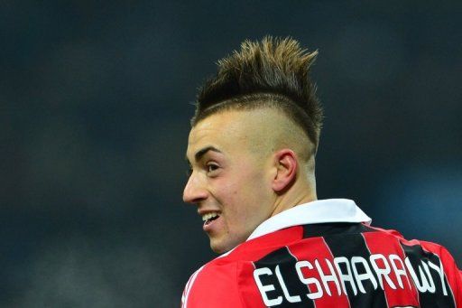 AC Milan&#039;s Stephan El Shaarawy celebrates after scoring at San Siro Stadium in Milan  on February 24, 2013