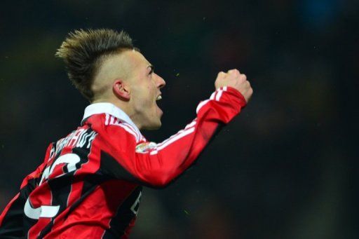 AC Milan&#039;s Stephan El Shaarawy celebrates in Milan on February 24, 2013