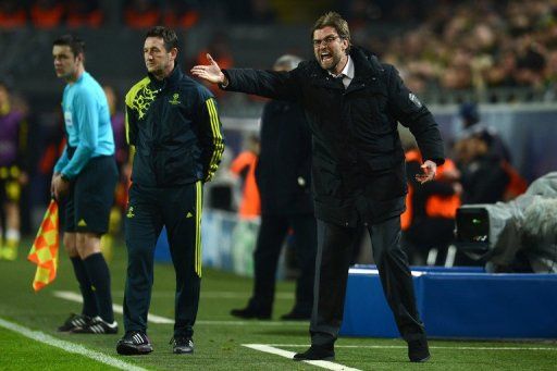 Dortmund coach Jurgen Klopp reacts during the Champions League clash with Shakhtar Donetsk on March 5, 2013