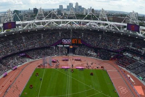 View of the athletics event at the Olympic stadium during the London 2012 Olympic Games on August 3, 2012