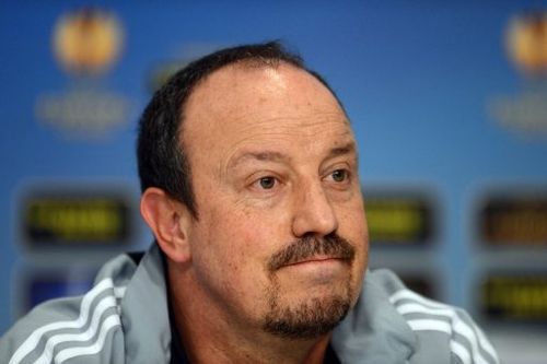 Rafael Benitez gives a press conference on March 6, 2013, the eve of the Europa League match with Steaua Bucharest