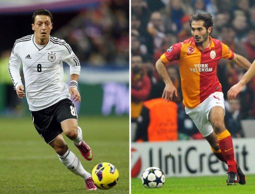 Combo of two recent file pictures shows German national team&#039;s Mesut Ozil (L) and Galatasaray&#039;s Hamit Altintop (R)