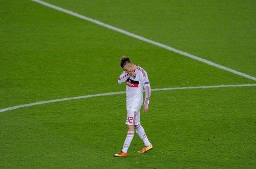 AC Milan&#039;s forward Stephan El Shaarawy reacts at Camp Nou stadium in Barcelona on March 12, 2013