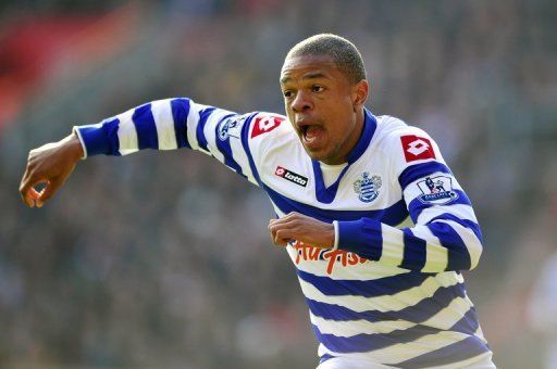Queens Park Rangers&#039; French striker Loic Remy celebrates scoring at St Mary&#039;s Stadium in Southampton on March 2, 2013