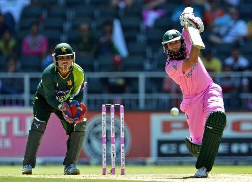 South Africa batsman Hashim Amla plays a shot in Johannesburg on March 17, 2013