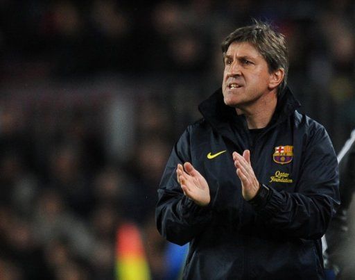 Barcelona assistant manager Jordi Roura is pictured during their Spanish league match against Rayo on March 17, 2013