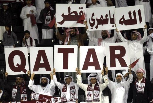 Qatar fans at an Olympic qualifying game against Saudi Arabia in Doha on February 22, 2012.