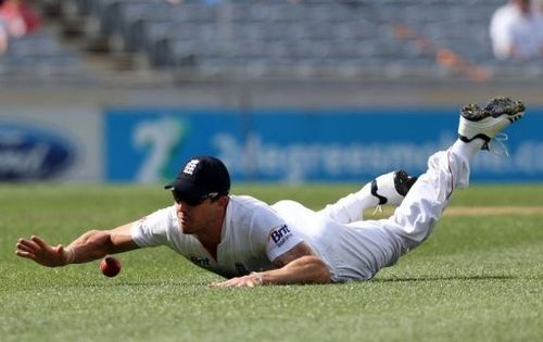 England's Nick Compton fields during day two of their 3rd Test, vs New Zealand, in Auckland, on March 23, 2013