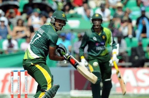 Pakistan's batsman Wahab Riaz at Willowmoore Park on March 24, 2013