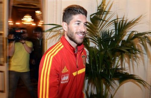 Spain's defender Sergio Ramos leaves a press conference at the team's hotel in Paris, on March 25, 2013