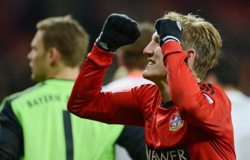 Bayern Munich midfielder Bastian Schweinsteiger celebrates victory over Bayer Leverkusen on March 16, 2013