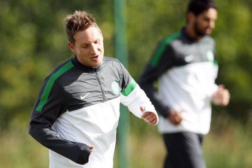 Celtic&#039;s Scottish midfielder Kris Commons trains near Glasgow, Scotland, on September 18, 2012