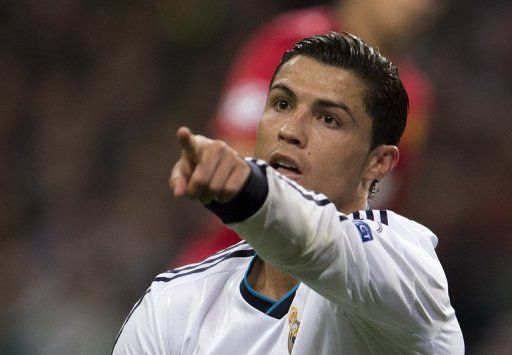 Cristiano Ronaldo reacts at the Santiago Bernabeu stadium in Madrid on February 13, 2013