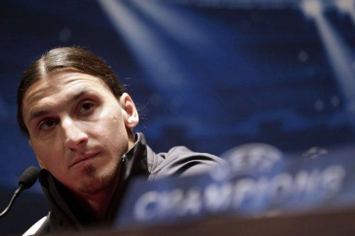Zlatan Ibrahimovic gives a press conference on April 1, 2013 at the Parc-des-Princes