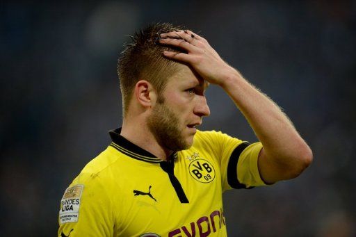 Jakub Blaszczykowski reacts in Gelsenkirchen on March 9, 2013