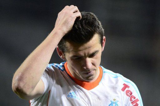Joey Barton reacts at the Velodrome stadium in Marseille, on December 9, 2012