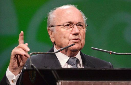 Sepp Blatter delivers a speech in Marrakech on March 9, 2013