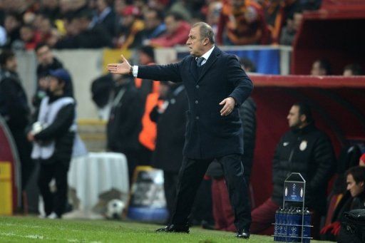 Galatasaray coach Fatih Terim as his team plays FC Schalke 04 in Istanbul on February 20, 2013