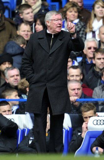 Manchester United manager Sir Alex Ferguson during their match against Chelsea at Stamford Bridge on April 1, 2013