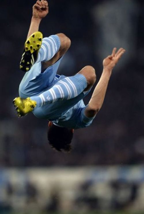 Lazio's Anderson Hernanes celebrates after scoring on April 8, 2013 at the Olympic stadium in Rome