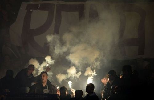 AS Roma supporters cheer their side in Rome's Olympic Stadium on April 8, 2013