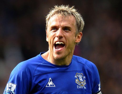 Everton midfielder Phil Neville, seen at Goodison Park in Liverpool, on May 7, 2011