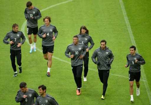Malaga players train at the stadium in Dortmund, Germany on April 8, 2013