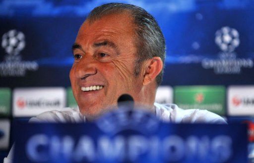 Galatasaray&#039;s head coach Fatih Terim speaks during a press conference on April 8, 2013, in Istanbul