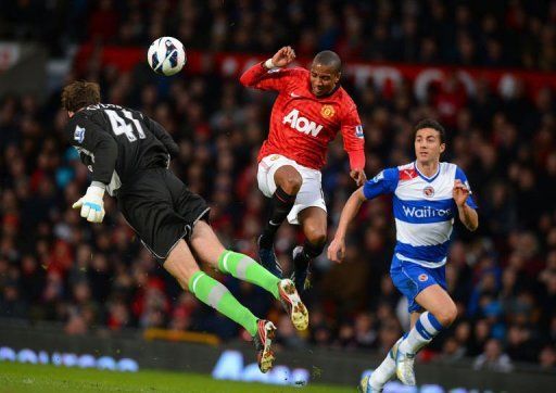 United winger Ashley Young (C) pictured during a Premier League game against Reading on March 16, 2013