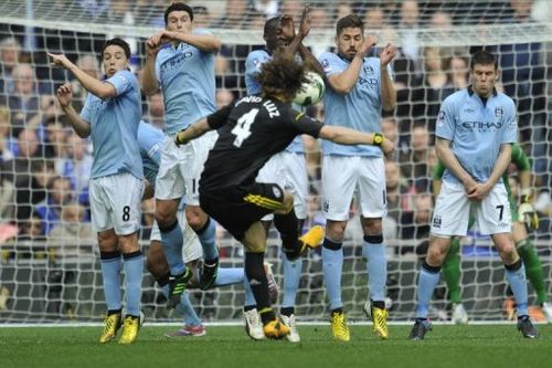 Man City's (L-R) Samir Nasri, Gareth Barry, Yaya Toure, Javi Garcia and James Milner are pictured on April 14, 2013