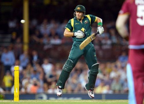 Shane Watson gloves a ball and is caught behind against the West Indies on February 8, 2013