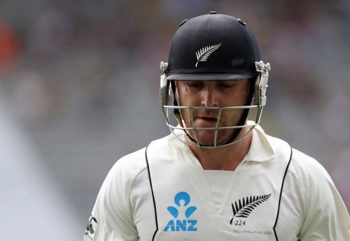 New Zealand's Brendon McCullum walks off after being dismissed during the Test against England on March 23, 2013