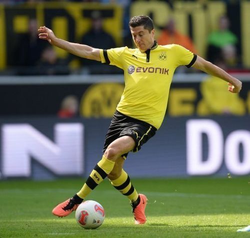 Dortmund striker Robert Lewandowski pictured during a Bundesliga match in Dortmund on April 20, 2013