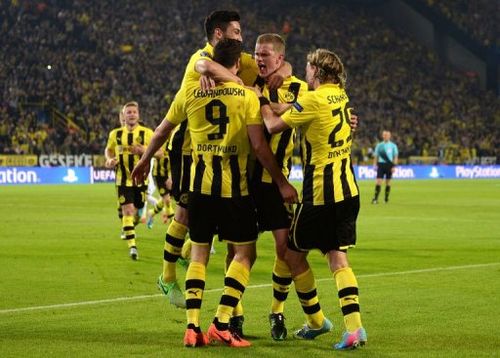 Dortmund's players celebrate on April 24, 2013 in Dortmund