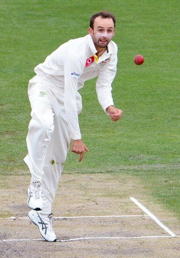 Australian spinner Nathan Lyon, pictured during aTest match in Hobart, on December 17, 2012