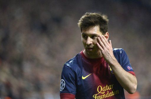 Lionel Messi at the Champions League game between Bayern Munich and Barcelona on April 23, 2013 in Munich, Germany