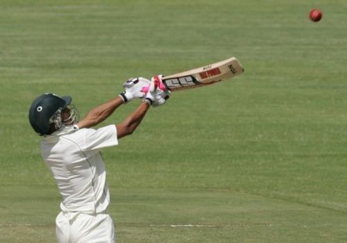 Bangladesh batsman Nasir Hossain plays a late cut during the final Test against Zimbabwe in Harare on April 26, 2013