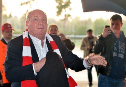 Bayern Munich club president Uli Hoeness arrives at the Allianz Arena in Munich, southern Germany on April 23, 2013
