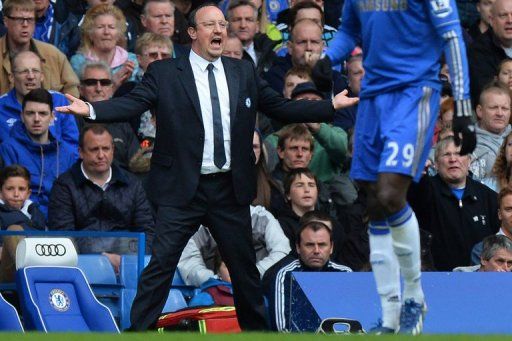 Chelsea&#039;s interim manager Rafael Benitez during the match against Swansea City at Stamford Bridge on April 28, 2013