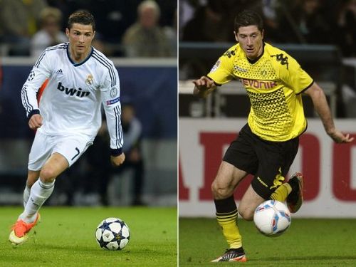 A combination of two file pictures shows Dortmund striker Robert Lewandowski (R) and Real Madrid's Cristiano Ronaldo