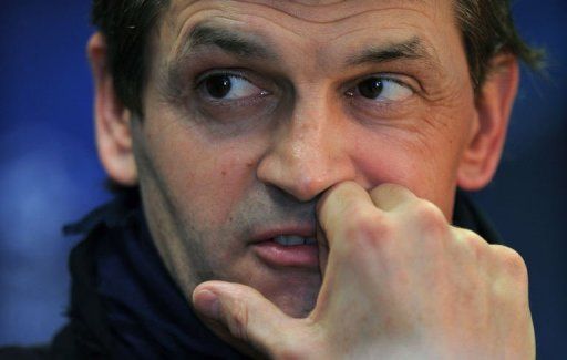 Barcelona&#039;s coach Tito Vilanova takes part in a press conference in Sant Joan Despi, near Barcelona on April 30, 2013