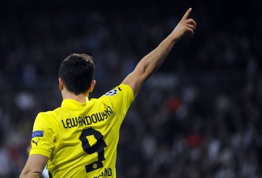 Dortmund&#039;s striker Robert Lewandowski in Madrid on April 30, 2013